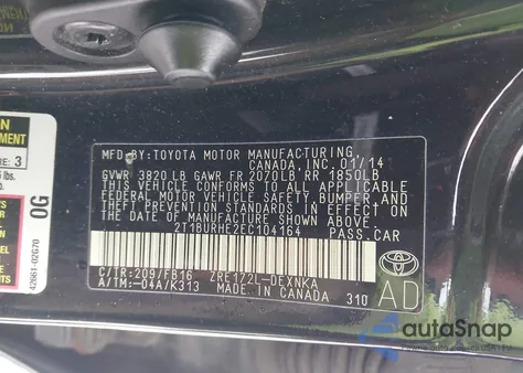 2014 Toyota Corolla Le from USA, damaged, VIN 2T1BURHE2EC104164